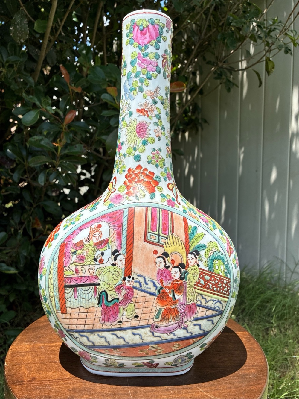 Rose Medallion Hand-Painted Chinese Famille Rose Porcelain Bottle Vase 14.5 inch